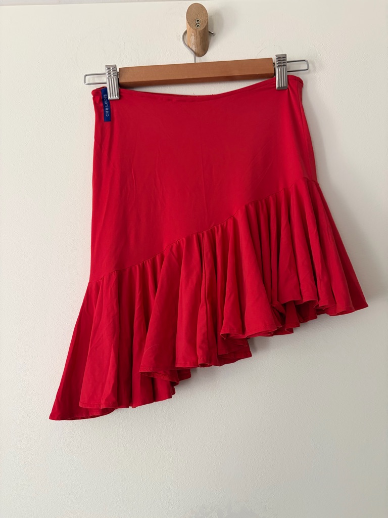 Vintage Chrisanne Professionnel Dancer Red Ruffle Asymmetric Ballet Skirt